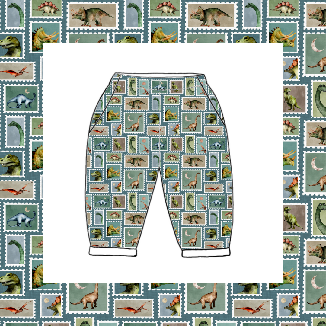 Vintage Pocket Pants - Prehistoric Stamps