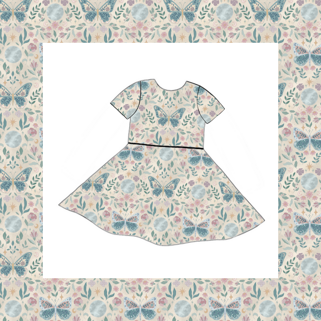Short Sleeved Twirly Dress - Fleur