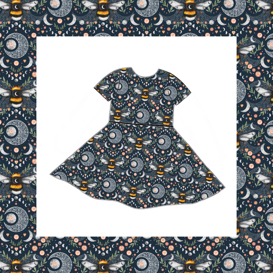 Short Sleeved Twirly Dress - Lunar Love Bee