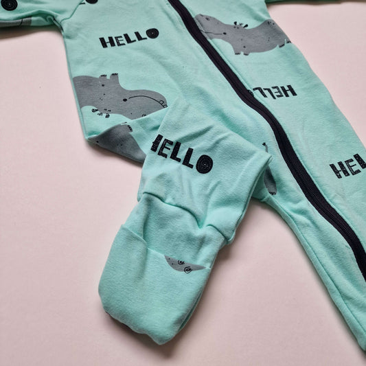 Hello Hippo zipped sleepsuit with fold over feet