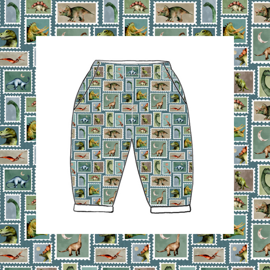 Vintage Pocket Pants - Prehistoric Stamps