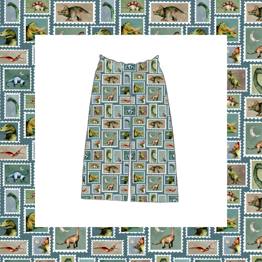 Wide Leg Paperbag Trousers - Prehistoric Stamps