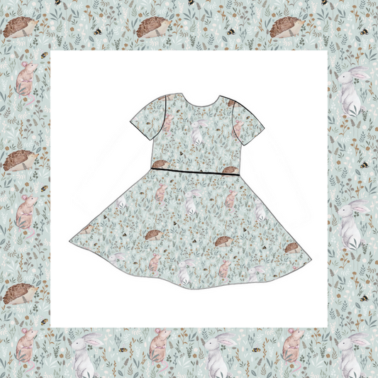 Short Sleeved Twirly Dress - Wildflower Meadow