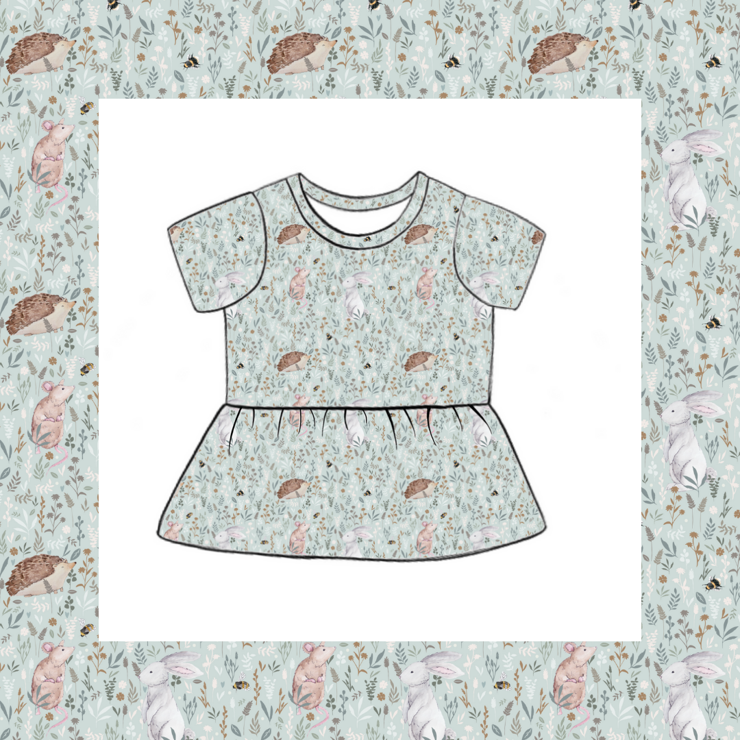 Short Sleeved Peplum Top - Wildflower Meadow